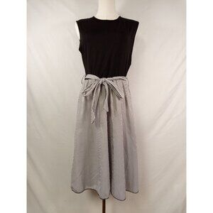 Shein Women's Black White Striped Tie-Waist Midi Dress Size Large